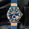 New Diver 266-10-3/93 Automatic Mens Watch Rose Gold Case Blue Dial Date Rubber Strap 43mm Gents Sport Watches 8 Colors