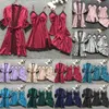 4-częściowy zestaw piżamów sexy koronki plamy kobiety piżamas ubieranie koronki letnie szaty śluba z klatkami piersiowymi Babydoll Setwear Set X0526
