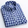 Checkered shirts for men Summer short sleeved leisure slim fit Plaid Shirt square collar soft causal male tops with front pocket 210809