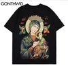 Tişörtleri Streetwear Vintage Meryem Mary Boyama Baskı Tees Gömlek Hip Hop Yaz Harajuku Moda Rahat T-Shirt Tops 210602