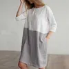 dress Women Casual Patchwork 1/2 Sleeved Cotton Linen Dress Oversize Loose Pockets Tunic dress women 210419