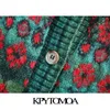 KPYTOMOA 여성 패션 자카드 니트 카디 건 스웨터 빈티지 스퀘어 칼라 버튼 업 여성 겉옷 세련된 탑 210918