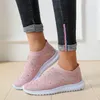 Kvinnor kristall vulkanisera glänsande bling slip sneakers mode sport mesh tränare sock skor lägenheter zapatillas