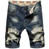 Hip Hop Ripped Jeans Short For Men Summer Denim Shorts Straight Slim Youth Blue Pants Plus Size Motor Biker Men's