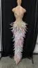 Robes décontractées Mode Perles Strass Nude Soirée Soirée Robe Moulante Femmes Chanteur Sans Manches Plume Club Bal Anniversaire Long2177