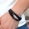 Charm armband män flerskiktsläder flätat rep rostfritt stål fjäderblad magnetiska lås Bangle punk smycken med en sammet B4409359