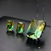 Earrings & Necklace Square Drop Jewelry Sets For Women Fashion Jewellery Multicolor Nature Stone Crytal Glass Stud And Pendant