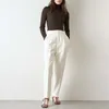 Pantalones fruncidos blancos para mujeres de cintura alta pantalones minimalistas casuales ropa de moda femenina primavera 210521