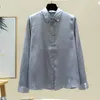 Autumn Chiffon Blouse Women Cardigan Vintage Long Sleeve Top Office Lady Satin Femme Loose Stripe Shirts For 11921 210512