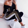 Pocket Leopard Casual Jumpsuits Woman Patchwork Long Sleeve Streetwear Autumn Black Slim Jumpsuits Deep V Neck Women 's Overalls 210507
