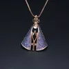 Fashion Full Micro White Cubic Zirconia Stone Necklaces For Women Gold Color& blue Cross Pendant Necklace Wholesale Jewelry 2020 X0707