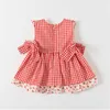 夏の幼児の女の子のドレスビンテージロリータコットンドレスイチゴ刺繍格子縞の王女X0716のための衣装党服