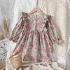 Girls' Dresses 2021 Spring And Autumn New Style Korean Style Long-Sleeved Pastoral Floral Princess Dress Q0716