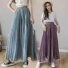 Vrouwen zomer herfst geplooid losse broek mode vrouwelijke chiffon elastische taille rok zwart blauw breed been femme 211124