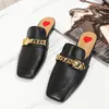 Summer women's sandals fashion one-step single shoes high-quality beach casual leather designer flat retro small toe cap outer wear chain square head slippers