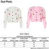 Sweet Embrodiery Cherry Harajuku Pink Knitted Cardigan Women Autumn Button Long Sleeve White Cute y2k Cropped Top Winter 210510
