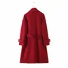 Vrouwen herfst mode dubbele breasted lange jas uitloper vrouwelijke stijlvolle Europese stijl rode jassen met riem femme 210421