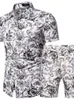 Mode Floral Print Shirts + Shorts Hommes Set Chemises à manches courtes Casual Hommes Hawaii Vêtements Costume Survêtement Plus Taille Robe Chemise Y0831