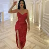 Red Prom Dresses 2022 Formalna Suknia Wieczorowa Party Pagewant Suknie Wysokie Split Słodkie Serce Sekwiny Bliski Wschód Dubaj