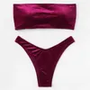 Terciopelo Brasileño Tanga Bikini Traje de baño Sólido Sexy Bandeau Traje de baño Traje de baño Mujer Traje de baño Mujer Verano Ropa de playa 210407