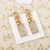2021 Excellent quality Famous stamp drop earring with chain and diamond for women wedding jewelry gift have box PS3007