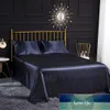 4pcs Set Romantic Soft Silk Satin Bedding Set Home Textile Set Set Flate Sheat Pillsate Pillowcase Twin Full Queen King Size FA2449