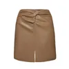 High Waist Half-body Coffee Big Size Bow Above Knee PU Leather Skirt Women Fashion Tide Spring Autumn GX322 210421