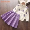 Kids Clothes Girls Sweater Sets Christmas Costumes for Children 2-6 Years Cute Cartoon Top with Pleated Skirts 2PCS 210429