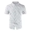 Män silke skjorta oregelbunden linje tryck s s knapp smal passform kläder sommar casual affärsklänning kortärmad 210721