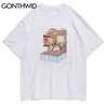 Hip Hop Streetwear Tshirts Harajuku Creavie Häst Flamingo Skriv ut Tees T Shirts Mens Casual Loose Short Sleeve Tops 210602