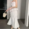 Wysoka elastyczna talia białe nieregularne ruffles pół ciało listelowanie plisa długie spódnica kobiety moda wiosna lato 2f0297 210421