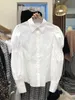Mode bladerdeeg met lange mouwen ontworpen knop omhoog shirt vrouw witte blouses veer turn-down kraag vrouwen top blusas mujer 210514