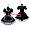 Sissy Maid Zwart Satijn Uniform Afsluitbare Jurk Cosplay Kostuum voor Animatie Tentoonstelling Strandvakantie Sexy Prom Night Dresses240p