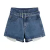 Sommar Kvinnors Denim Shorts Med Bälte Blå Casual Loose Ladies Modig Ficka Kvinna Chic Jeans 210428