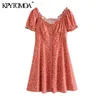 Women Sweet Fashion Floral Print Button-up Mini Dress Puff Sleeves With Lining Female Dresses Vestidos 210420