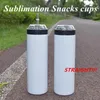 US Warehouse Sublimation Snacks Cups 20oz Straight Tumbler Travel Mugg med lock och sugrör Rostfritt stål Slim Isolated Tumbler USA Warehouse