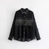 Fashion Tassel Denim Jacket Coat Women Fringe Beaded Patchwork Loose Long Sleeve Streetwear Female Outerwear Tops 210515