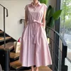 Корейский рубашка платье женщины полосатые винтажные свободные летние платья короткая мода Vestidos элегантные халаты Femme 17065 210415