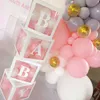 Baby shower pojke flicka transparent låda födelsedagsfest dekoration ballonger krans döda kartong baby box söta kärlek gåvor 210408