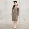 2 à 14 ans filles velours robe mi-longue enfants droites automne et hiver adolescent bébé enfants vêtements marron, #6473 211231