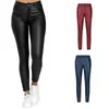 Damenhose, Caprihose, einfarbig, Leggings, hohe Taille, eng anliegende Hose mit Taschen, PU-Leder, S/M/L/XL/XXL/XXXL