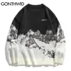 Gonthwid Snow Mountain Stickade Jumper Sweaters Streetwear Mens Hip Hop Harajuku Pullover Knitwear Toppar Mode Sticka Outwear Man