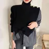 Coreano Chique Suéteres Mulheres Turtleneck Winter Patchwork Listrado Mujer Suésteres FAKE 2 PCS Outono Pull Femme 19167 210415