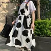 اليابانية الصيف المرأة فستان الشمس الحمالات البقرة طباعة نمط preppy أكمام اللباس لطيف kawaii ضمادة ميدي الحلو 210520