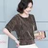 Fashion Elegant Shiny Sequin Blouse Tunic Women Glitter Shirt Tops Gray Golden Shine Women's Blouses Plus Size 10127 210417