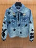 2022 Vår och höst Ny Luxury Denim Jacket ~ Högkvalitativ Läder Pentagram Stitching Hole Design US Storlek S-XL Street Style Mens Enstaka Jacka