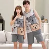 Couple's Pajama Sets M-4XL Summer Vest Pajamas Lovely Cartoon Sleepwear Cotton For Women Short Top Pant Leisure Outwear 210809