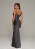 Kobiety Sexy V Neck Split Mid-Calf Gray Long Bodycon Dress Elegant Cocktail Prom Celebrity Maxi Vestido 210527