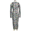 스네이크 프린트 섹시한 Bodycon 복장 가을 4XL 플러스 사이즈 드레스 여성용 긴 소매 붕대 파티 클럽 드레스