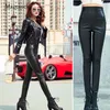 Höst Vinter Elastiska Stretch Faux Läder Kvinnor Velvet PU Byxor Penna Kvinna Sexig Skinny Tight Byxor 7172 50 210518